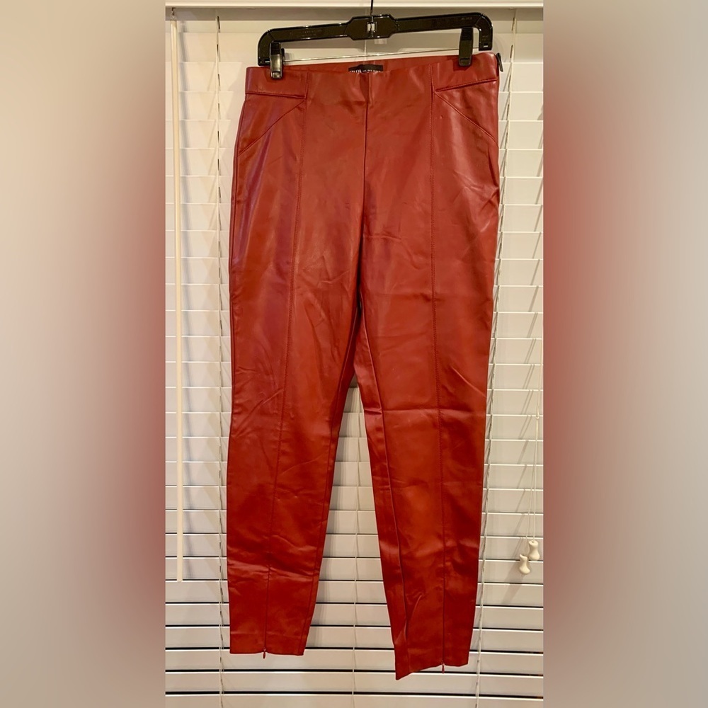 Zara Faux Leather Skinny Red High Rise Pants Size Large